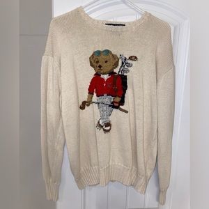 90s Ralph Lauren Golf Bear Sweater. Knit Long Sleeve (Chest 44”) Vintage. Rare